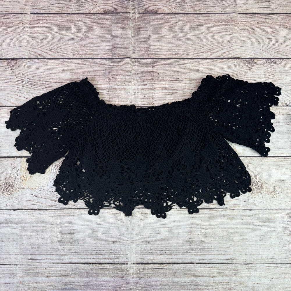 Y2K‎ Charlotte Russe Festival Lace Crochet Off Shoulder Crop Top Small Black